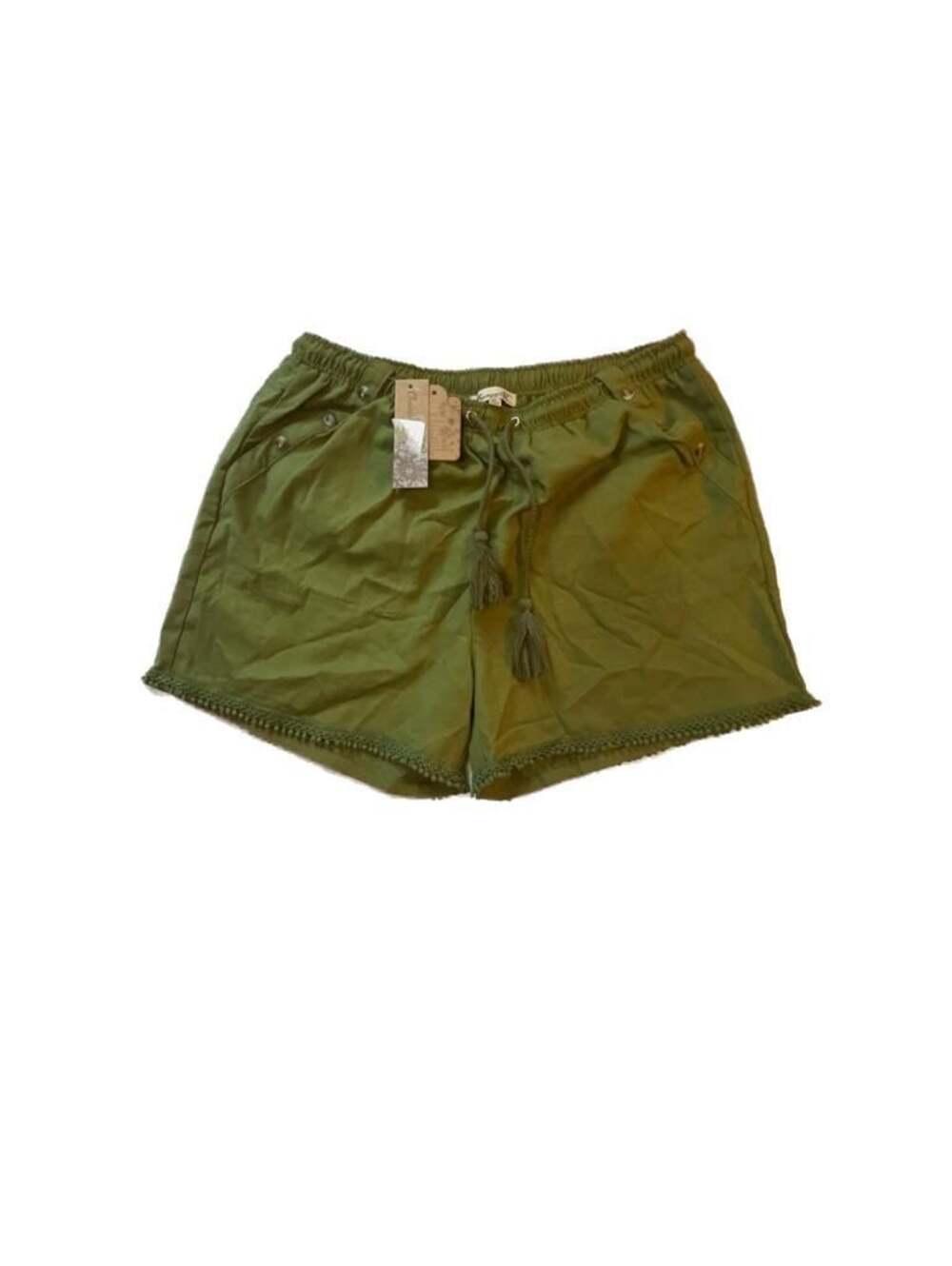 Chances R Women's Olive Green Linen Blend Drawstring Shorts Size XL